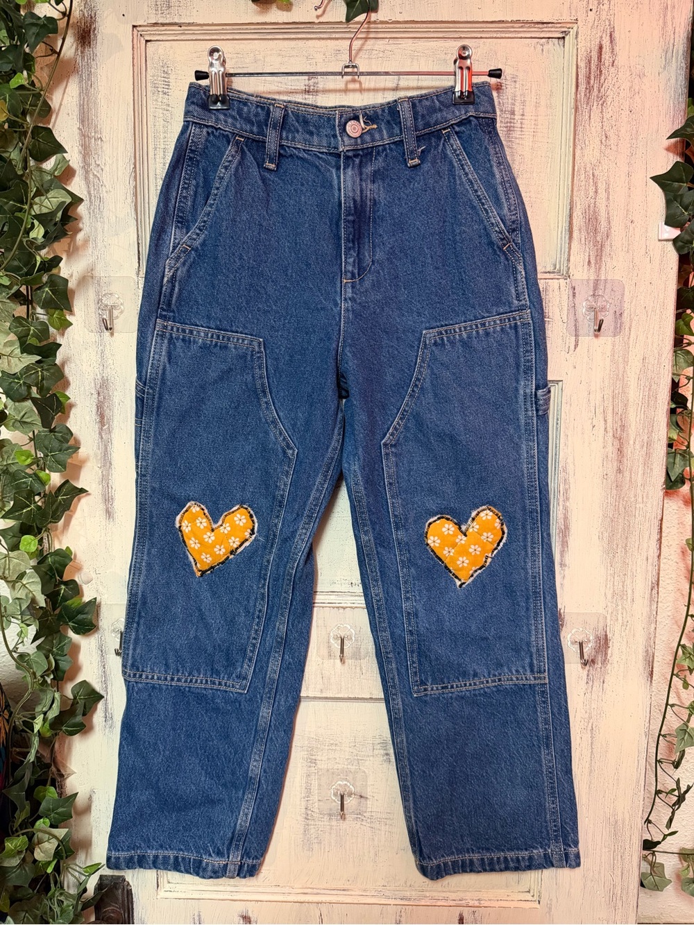 Kids Blue Denim Jeans with Yellow Heart Patches